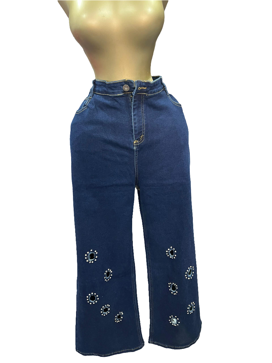 Plain blue boyfriend jean with stone design 8405-L#