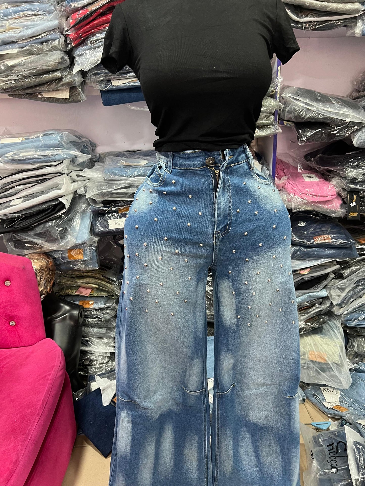 Beaded 2toned jean 8411-L#