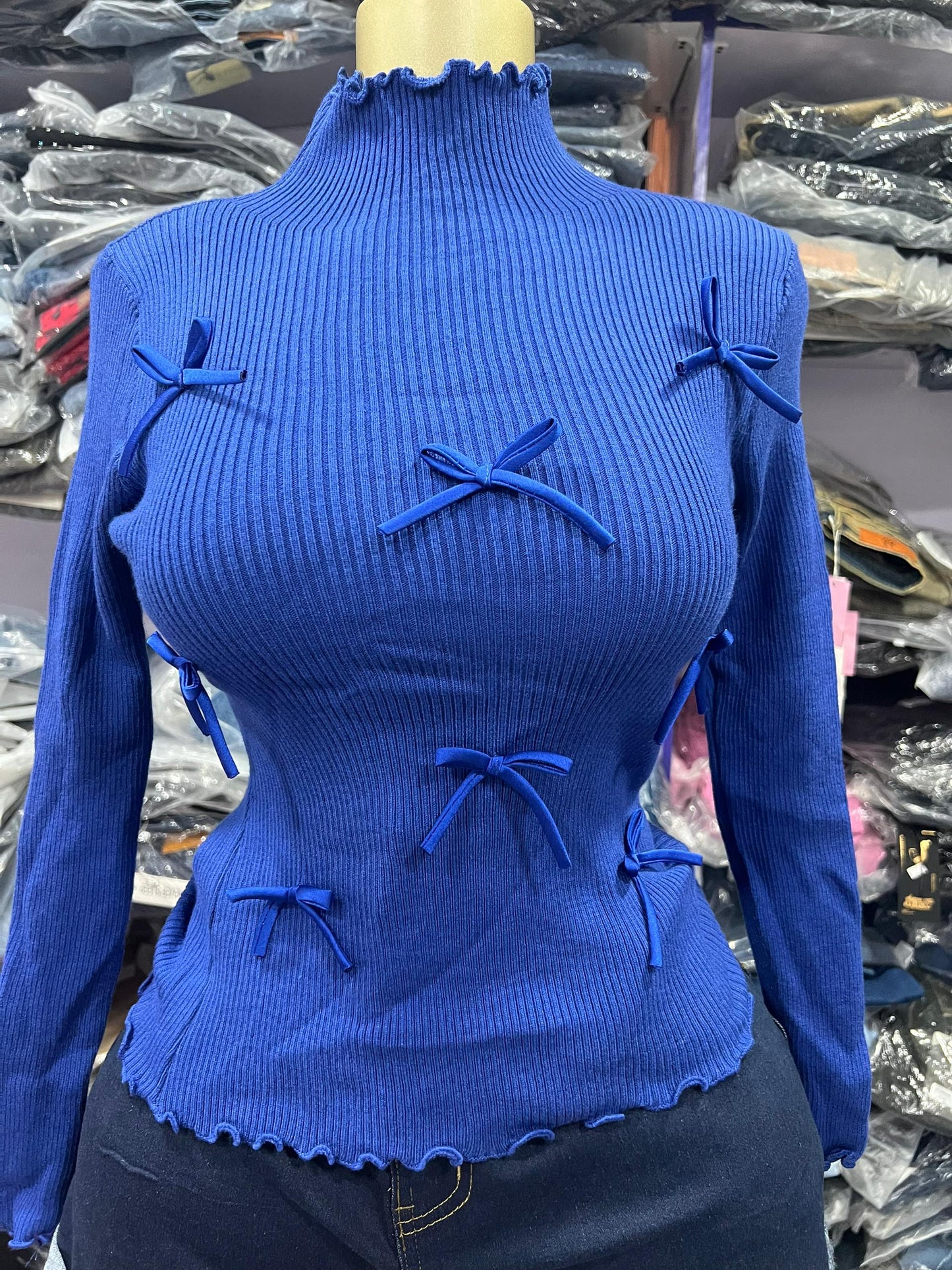 Turtle neck top with bow BTN004 Size 6-14