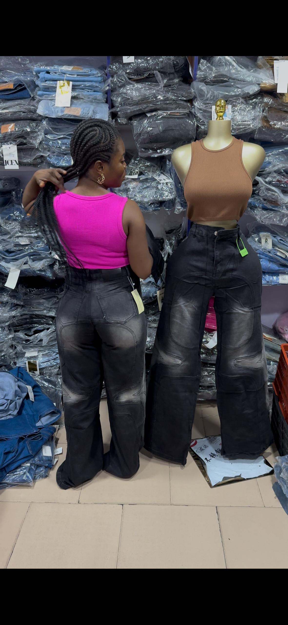 2 toned black jean with side star design 2077