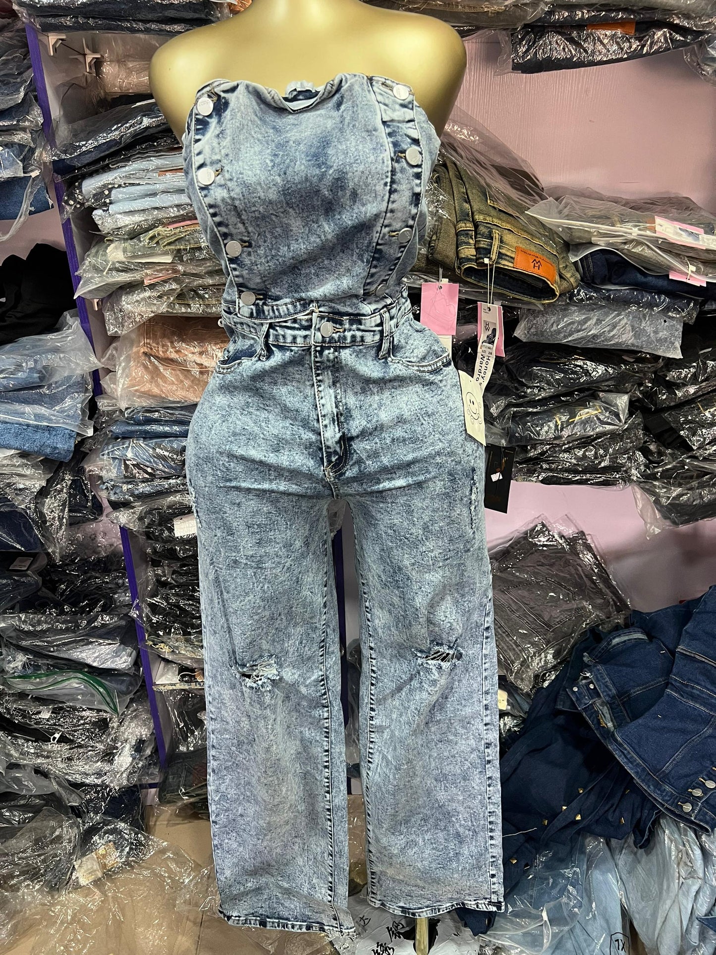 Tube denim jumpsuit B729#