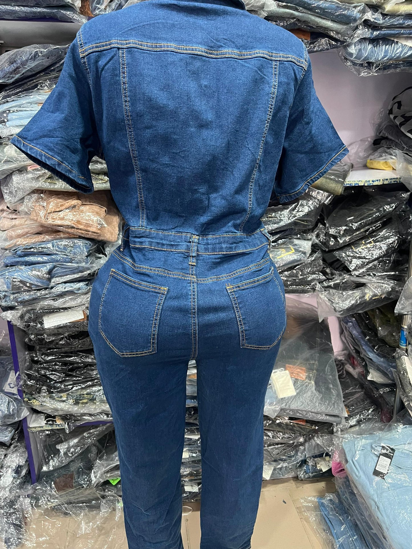Light blue denim jumpsuit