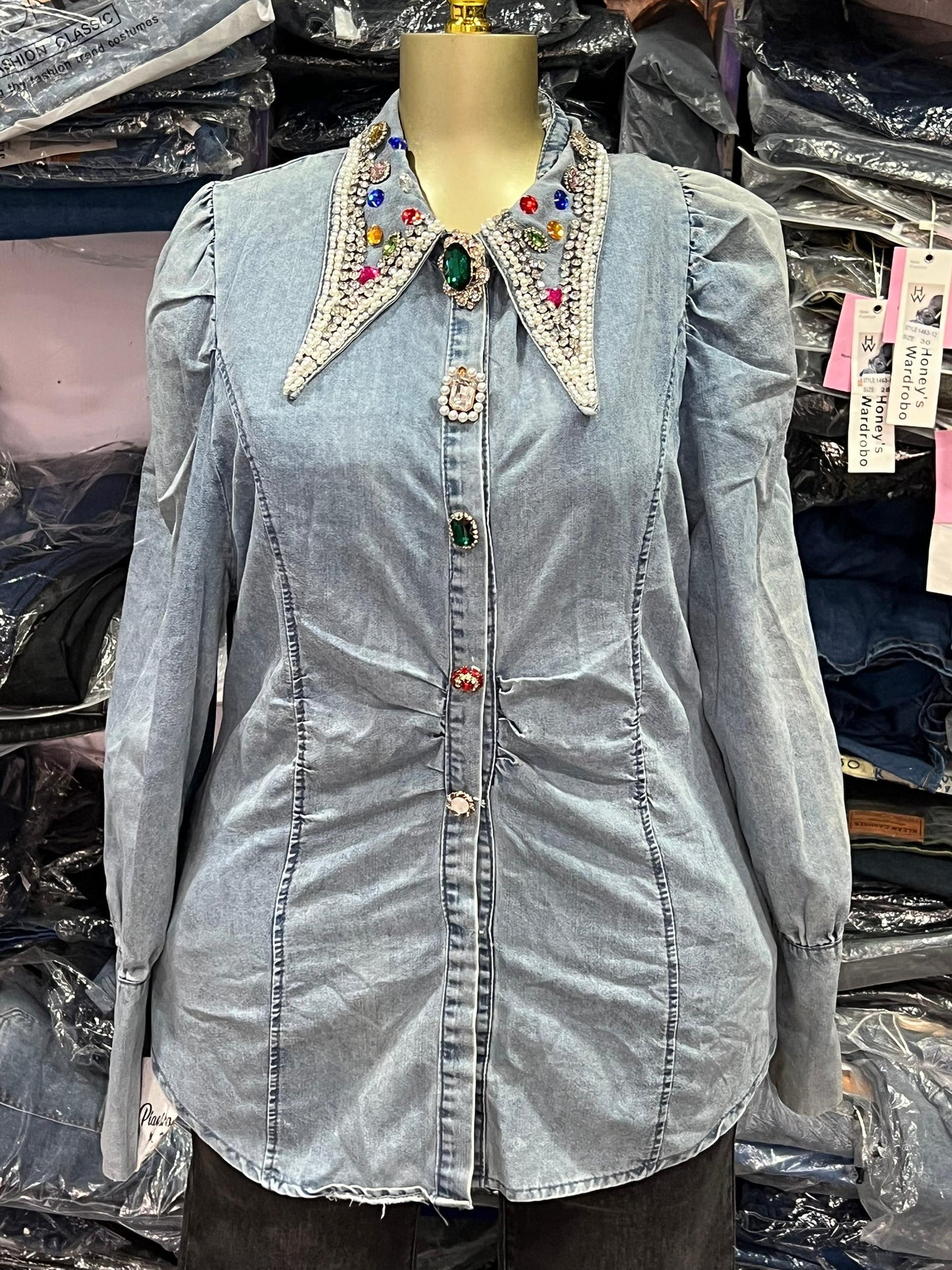 Colored collar stoned Long-sleeved jacket
