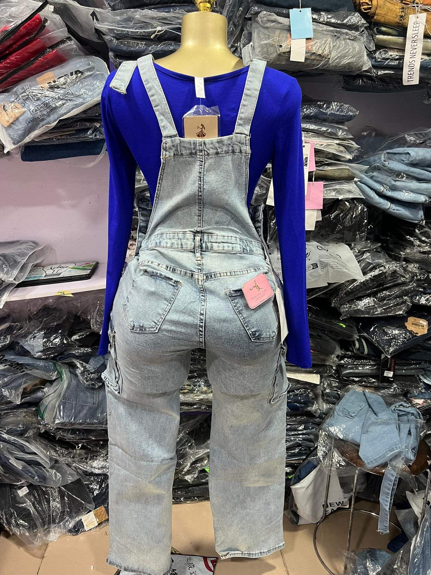 Light blue cargo Dungarees B7470-1#