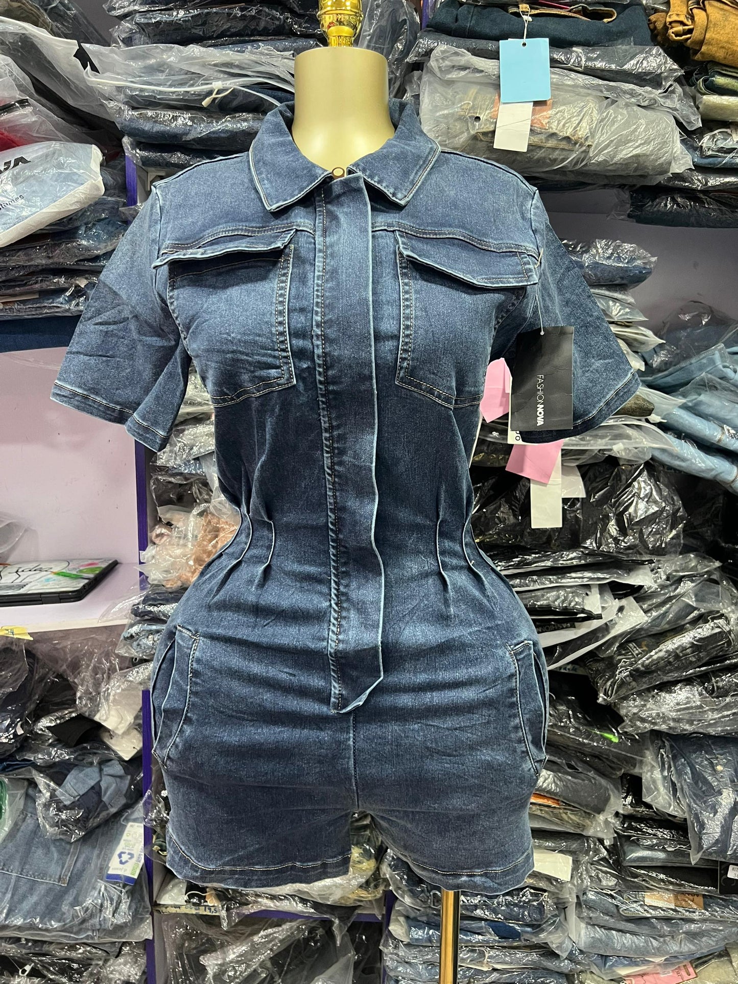 Dark blue denim Romper