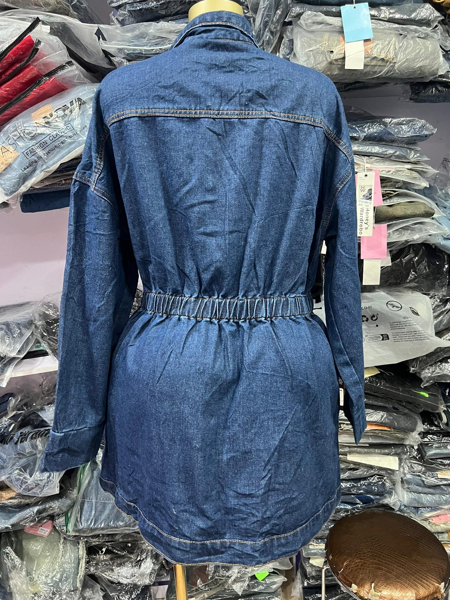 Denim short gown with elastic band
