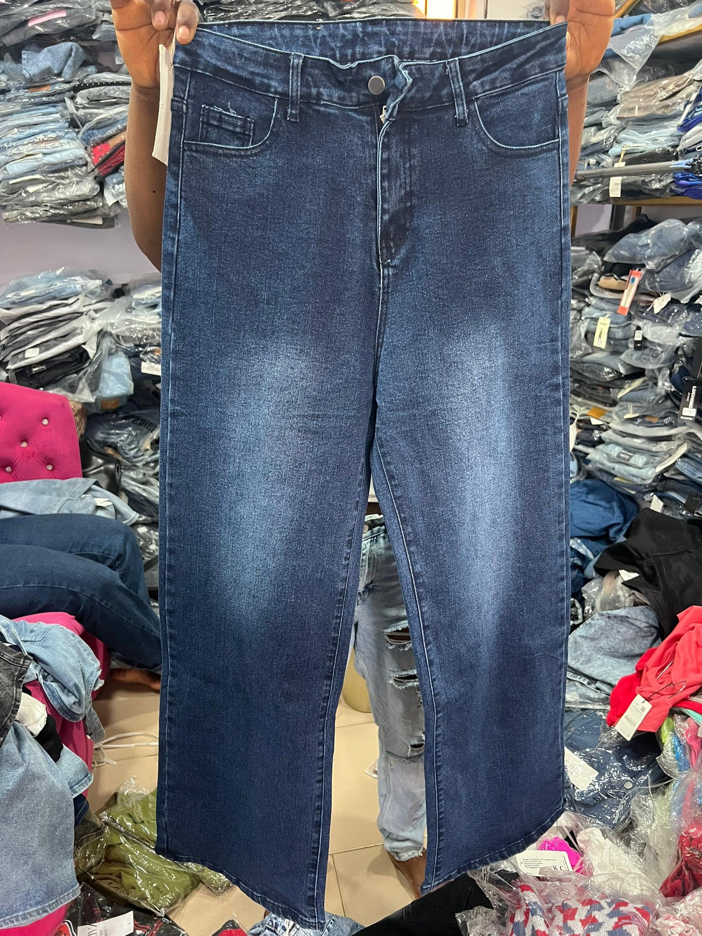 Plain blue boyfriend jean 8828-4st0816