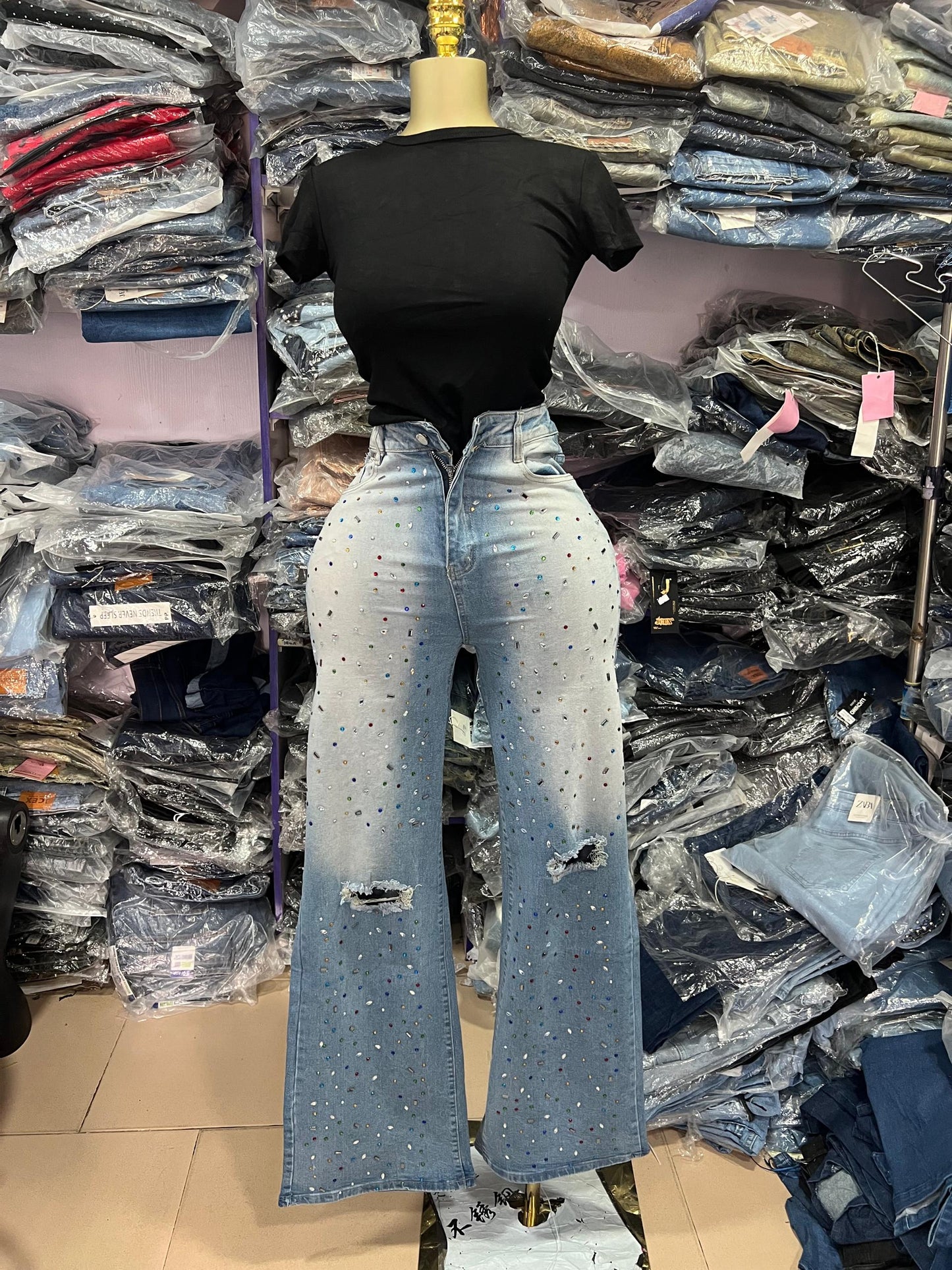 Fashion nova stone ripped jean 1266#
