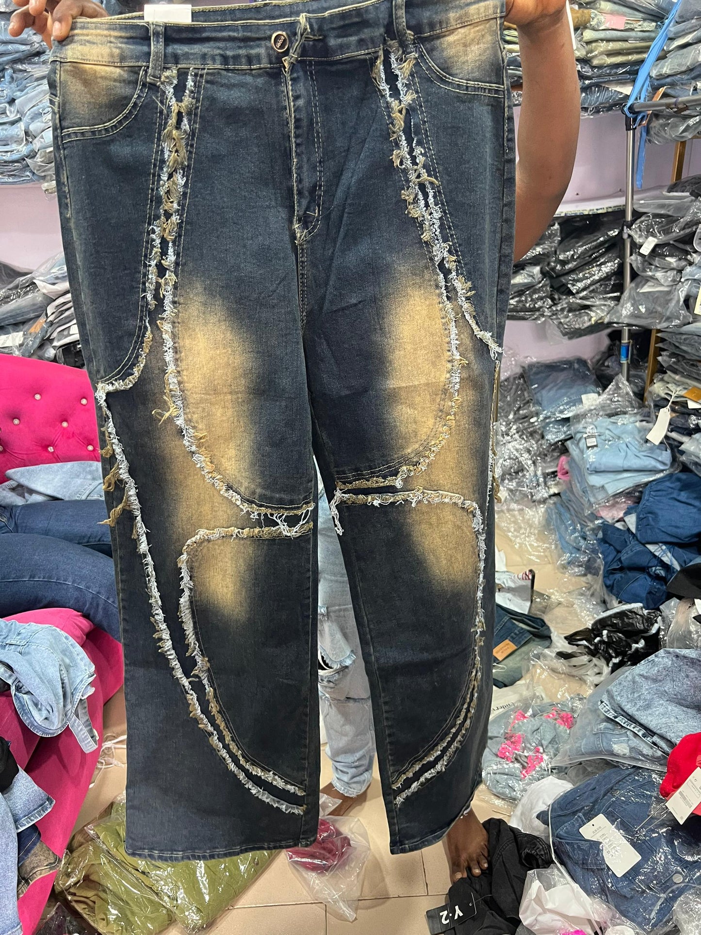 2 toned design boyfriend jean A3715