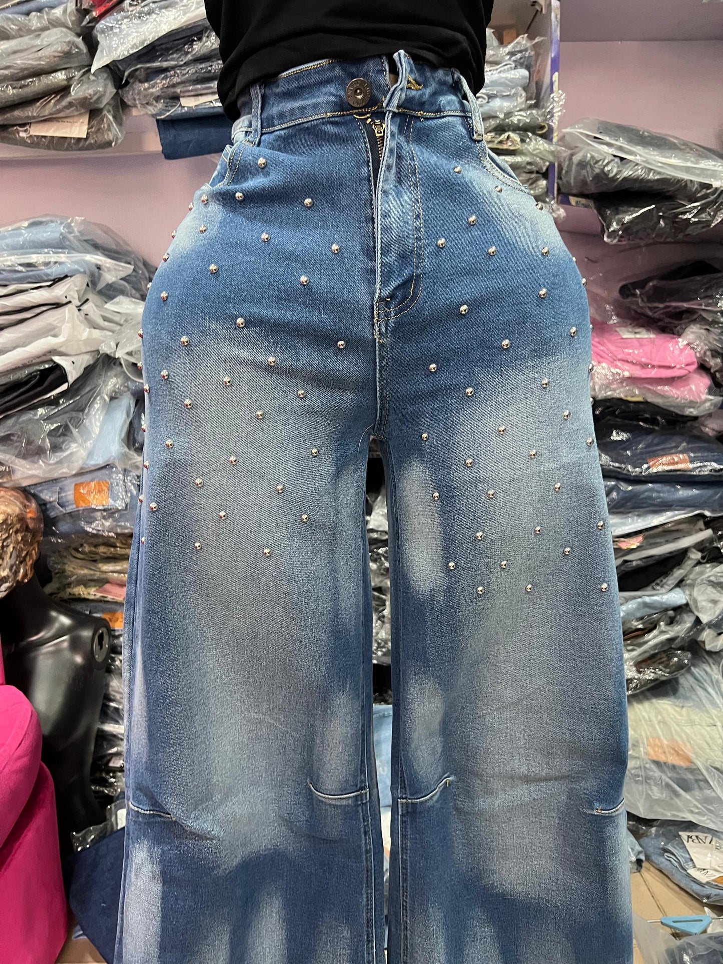 Beaded 2toned jean 8411-L#