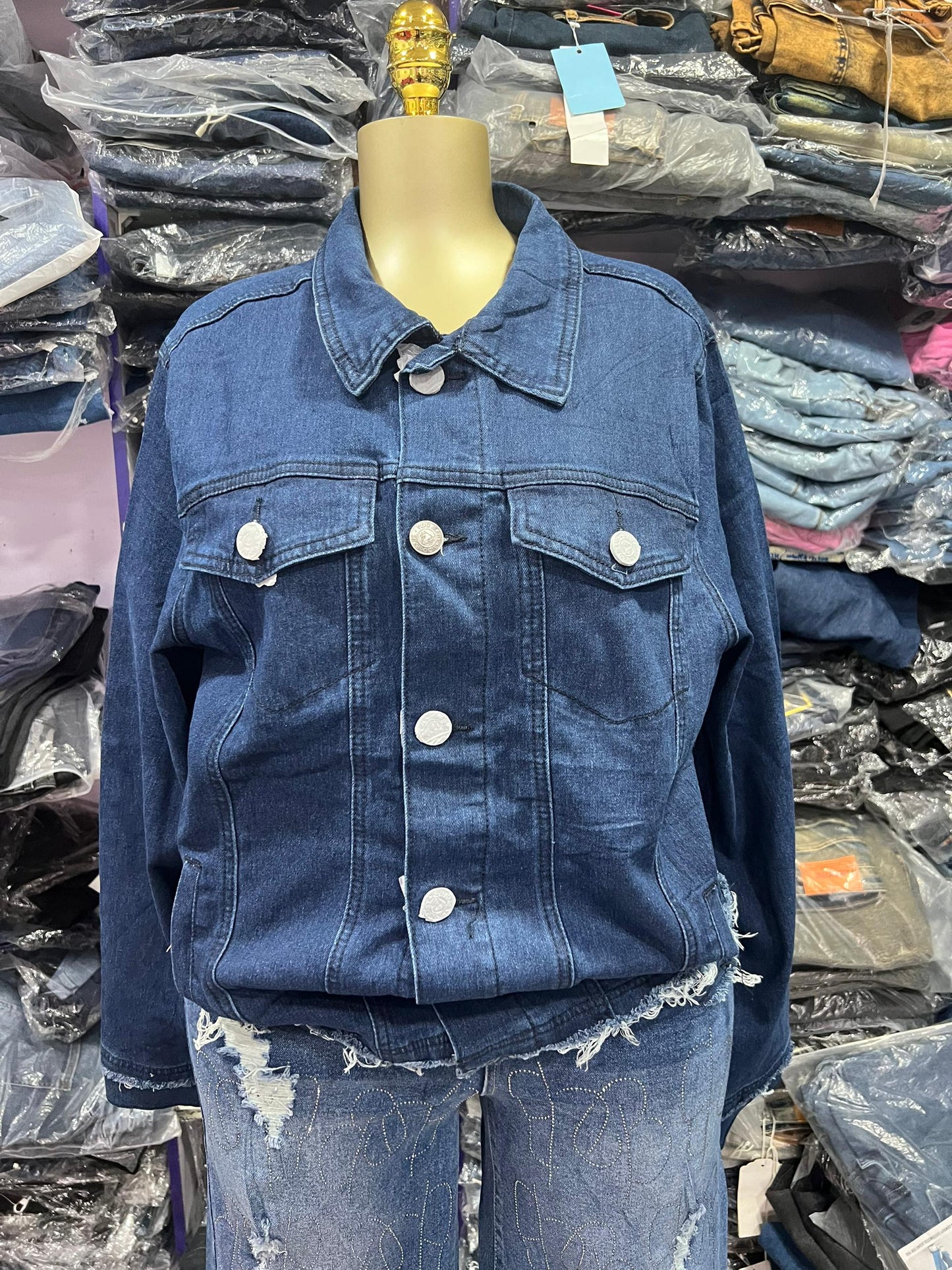 Long sleeve plain blue denim shirt