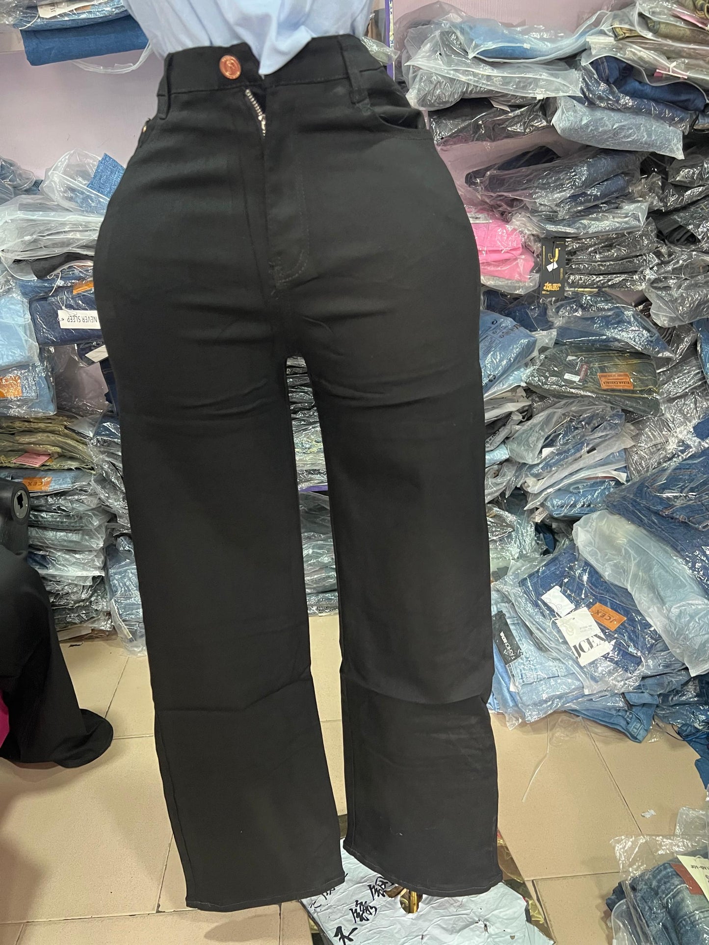 Black stretchy boyfriend jean B4395-1#