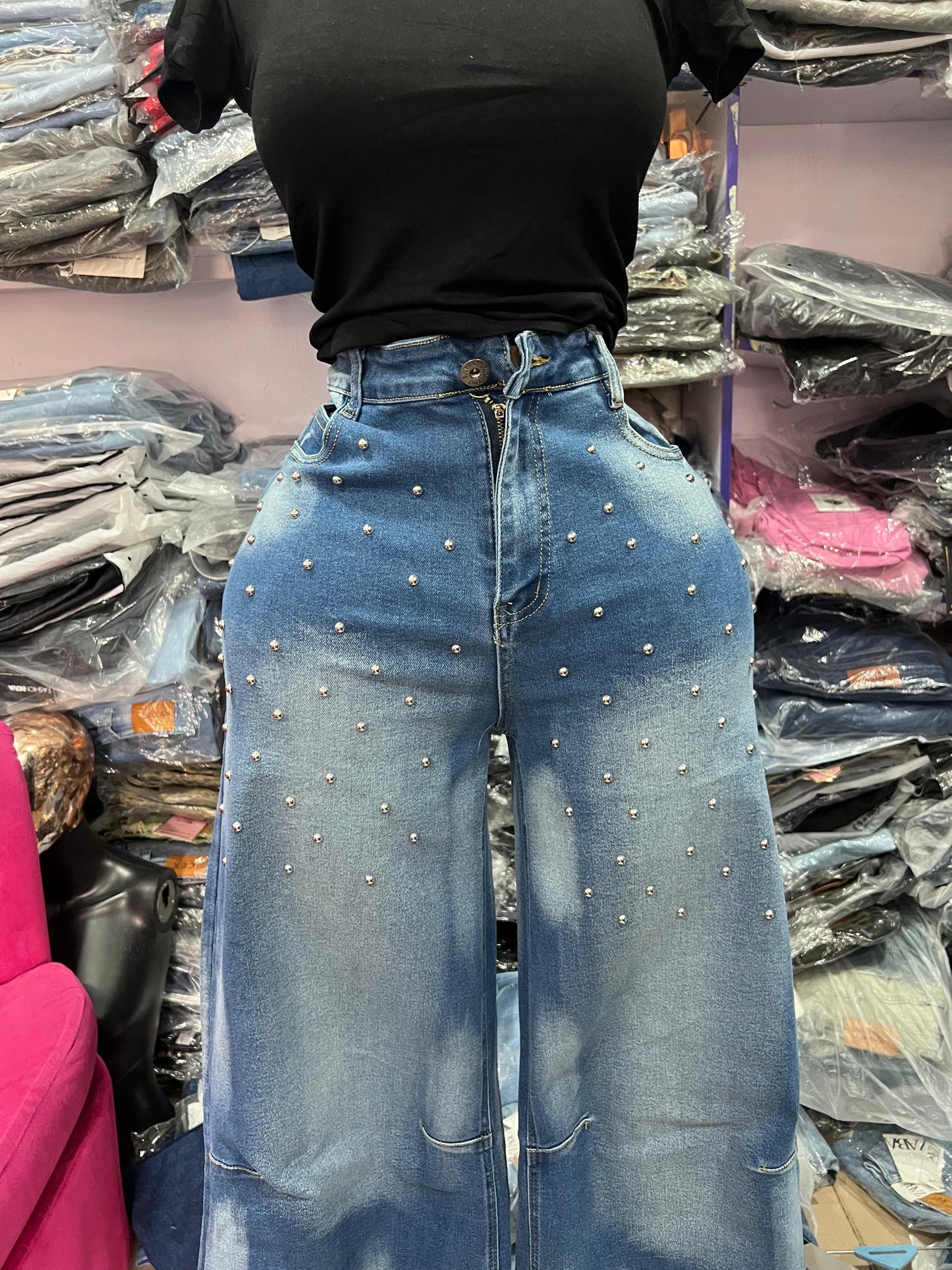 Beaded 2toned jean 8411-L#
