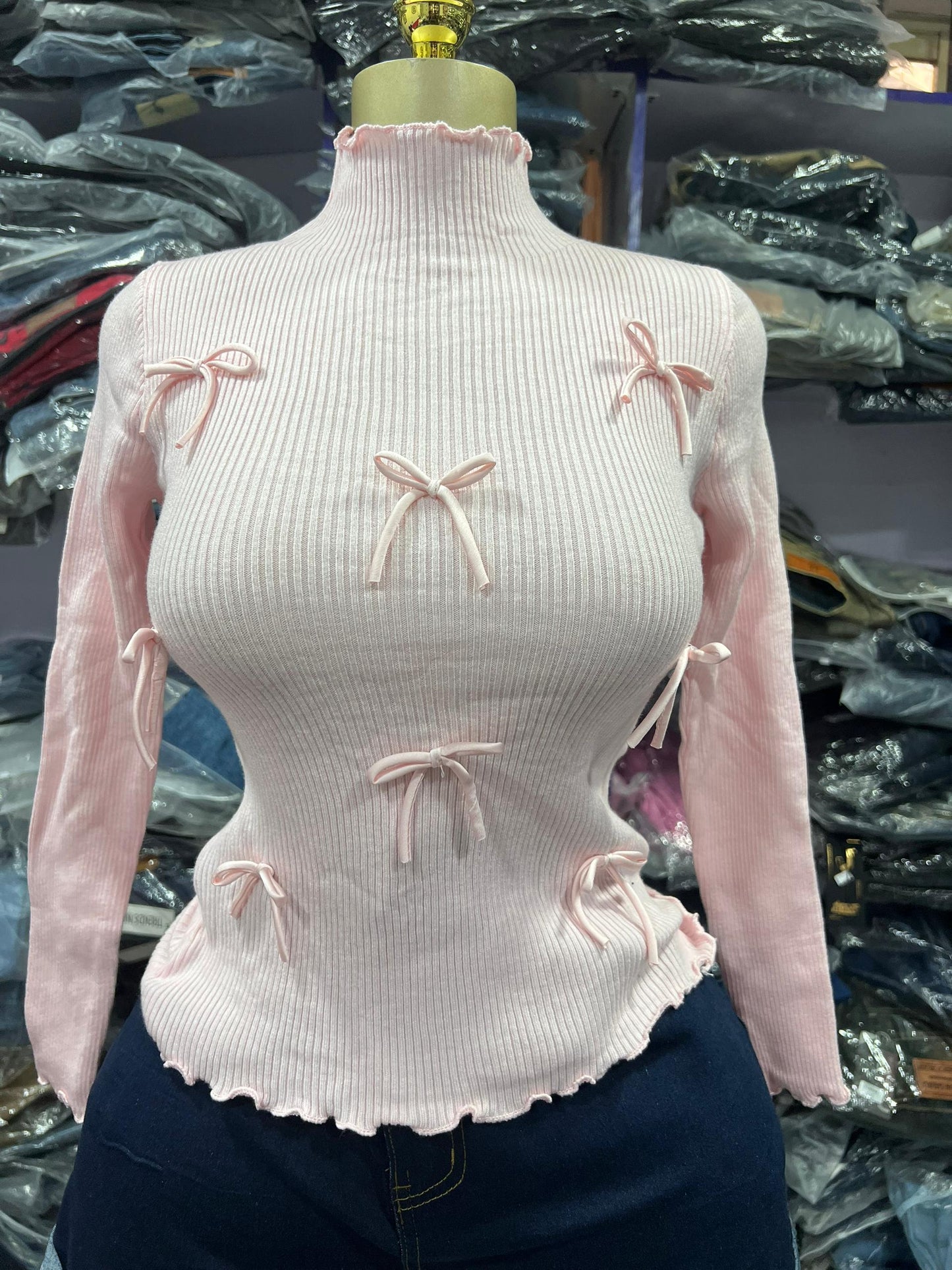 Turtle neck top with bow BTN004 Size 6-14
