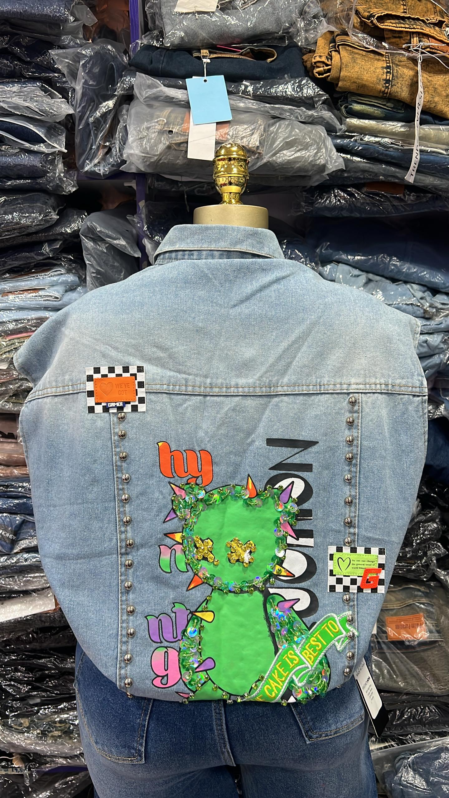 Colored sleeveless jean jackets size8-14
