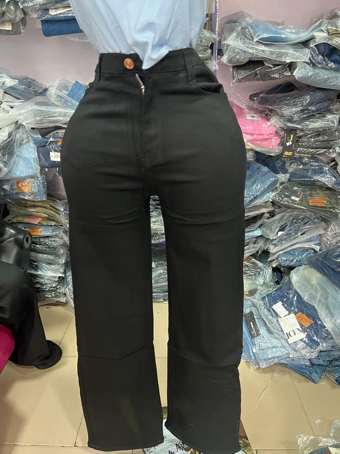 Black stretchy boyfriend jean B4395-1#