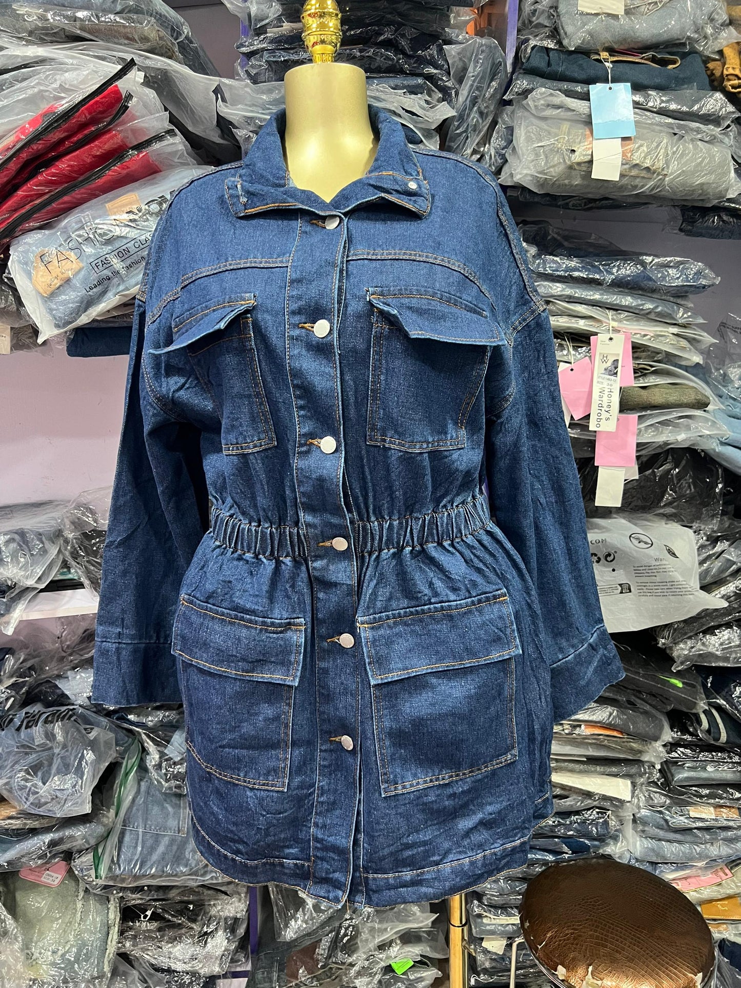 Denim short gown with elastic band