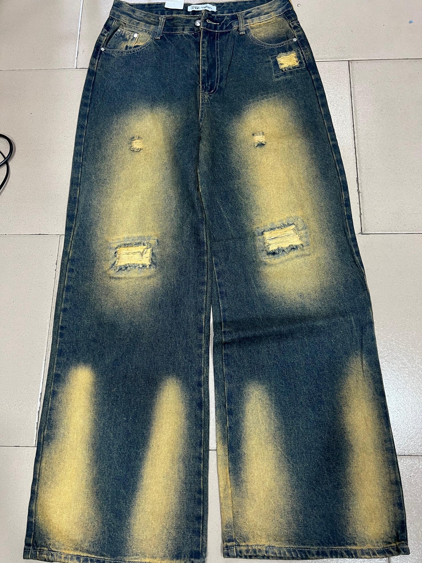 Zara 2 toned slight ripped boyfriend jean J1339#