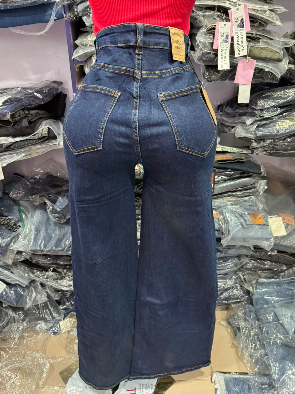 Plain blue vintage boyfriend jean 8658