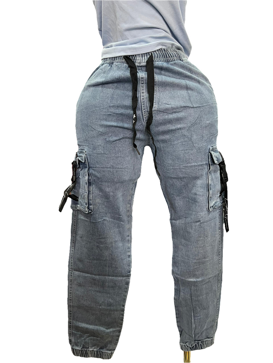 Denim joggers with side pockets