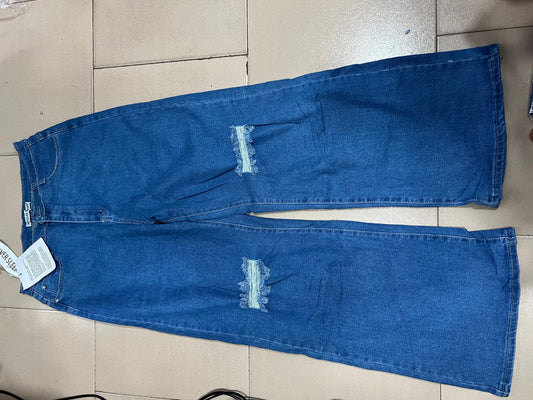 Plain blue ripped jean B7508#