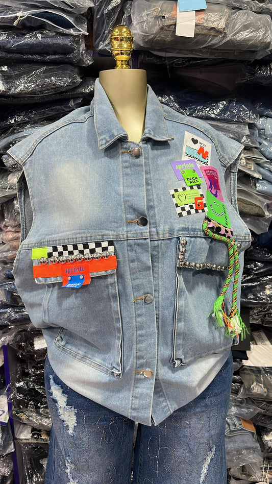 Colored sleeveless jean jackets size8-14