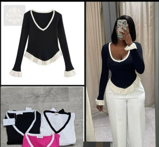 V neck Long-sleeved top