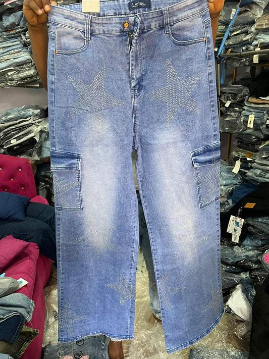 Star design blue jean with side pocket Dj003