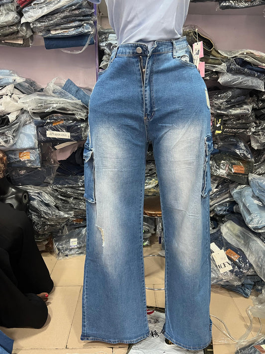 Side pocket boyfriend jean J1149-2#