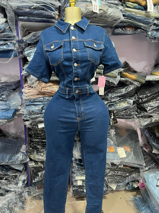 Light blue denim jumpsuit
