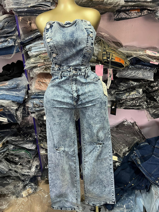 Tube denim jumpsuit B729#