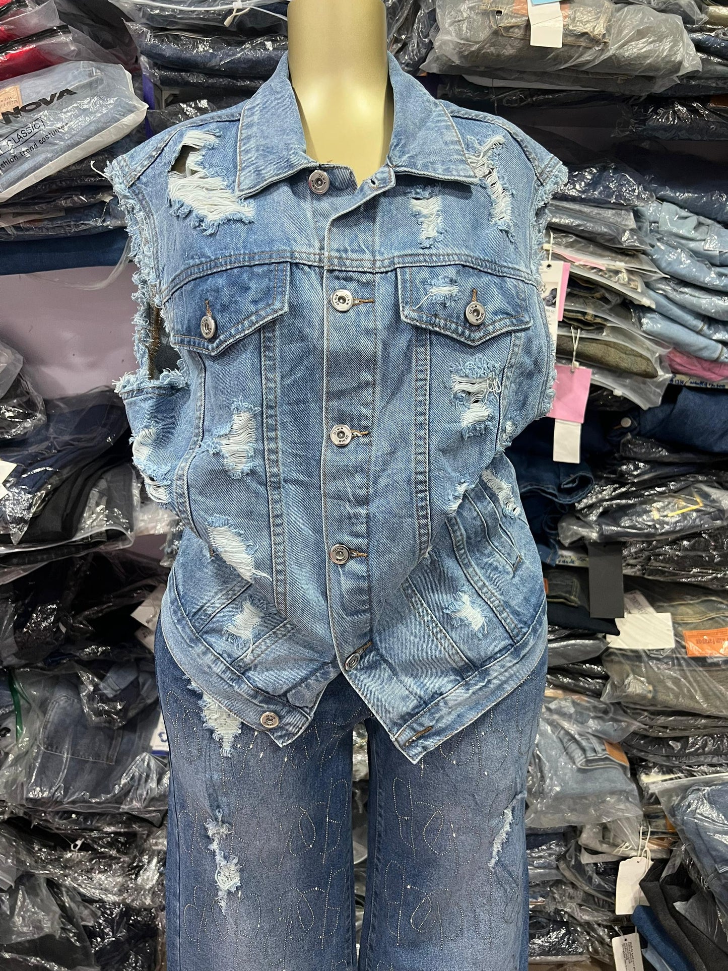 Crazy sleeveless denim jacket size6-10