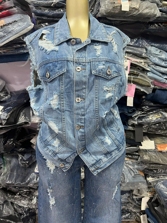 Crazy sleeveless denim jacket size6-10