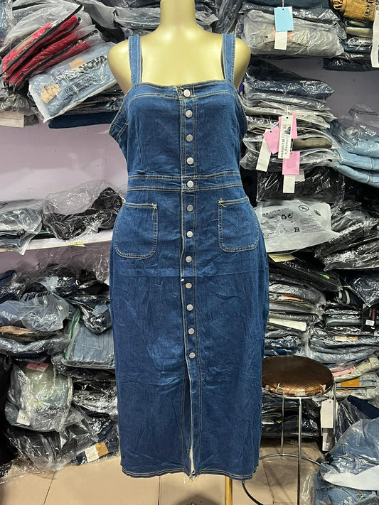 Denim gown with pocket