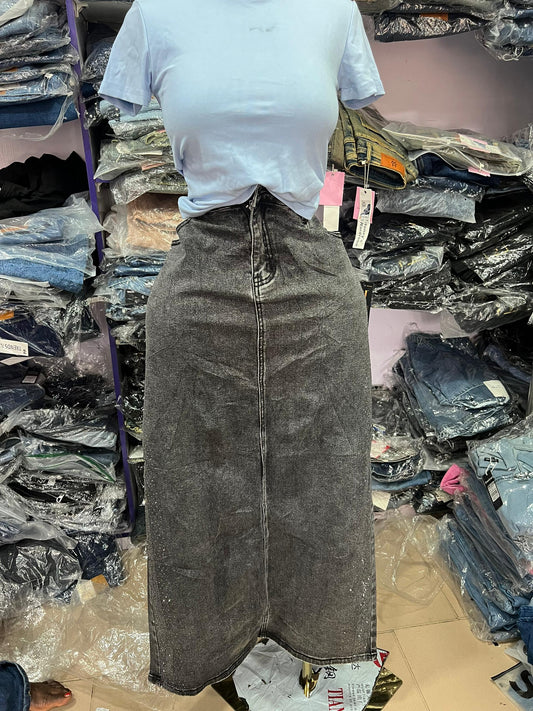 Denim maxi jean skirt with back slit JS001