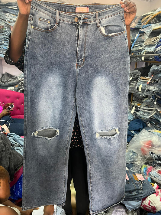 Ripped blue boyfriend jean J1602-3#