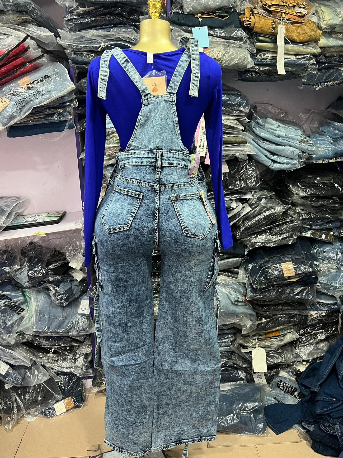 Demin jeans cargo  jumpsuit A057