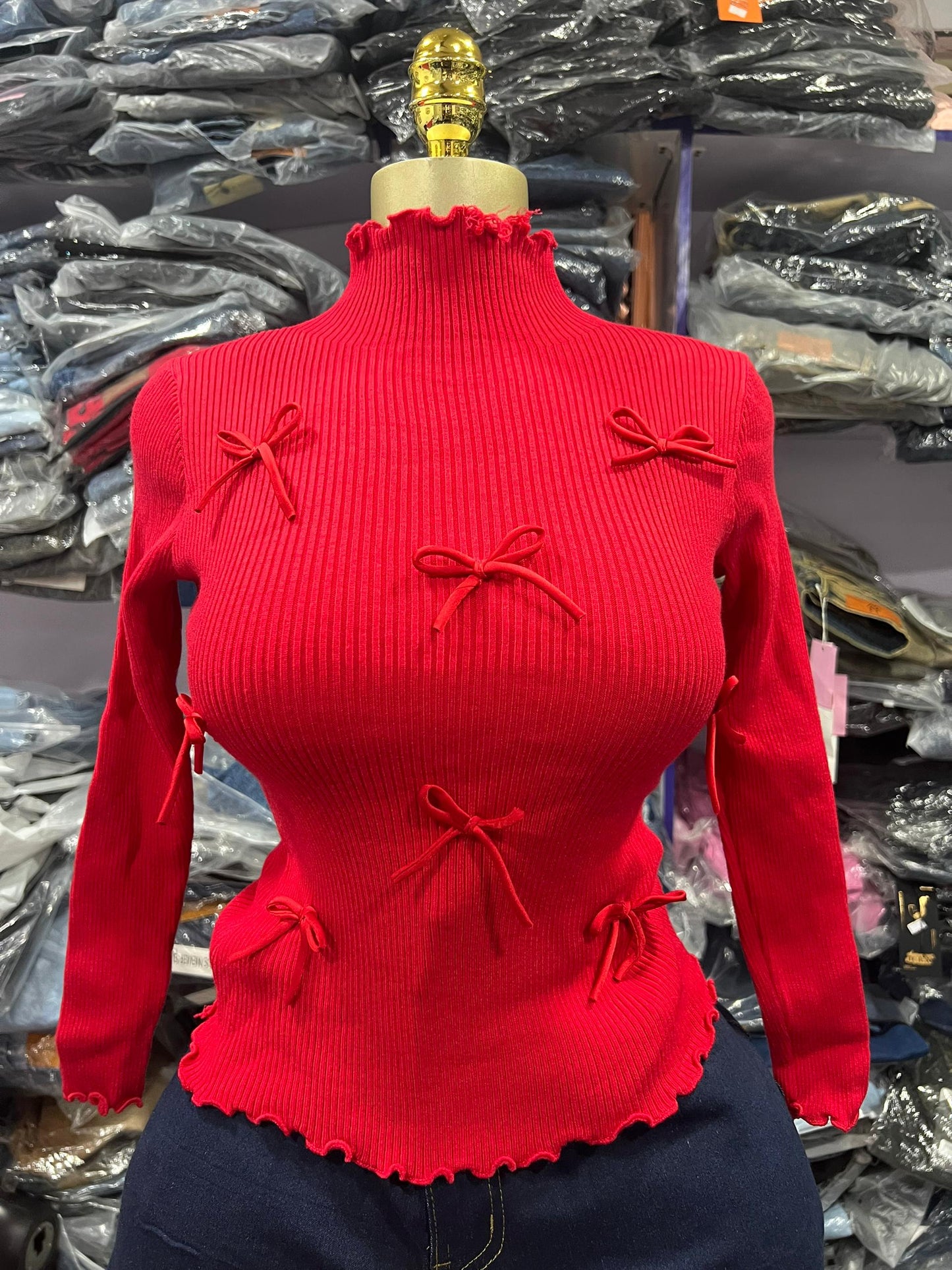 Turtle neck top with bow BTN004 Size 6-14