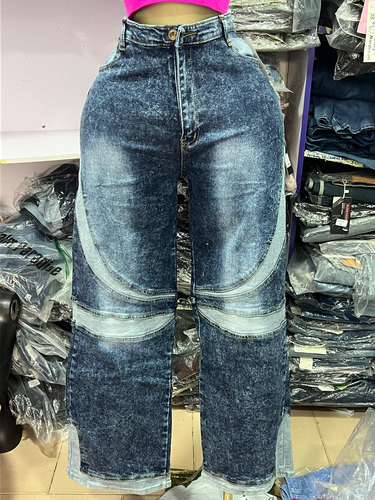 2 tone boyfriend jean C0206-1#