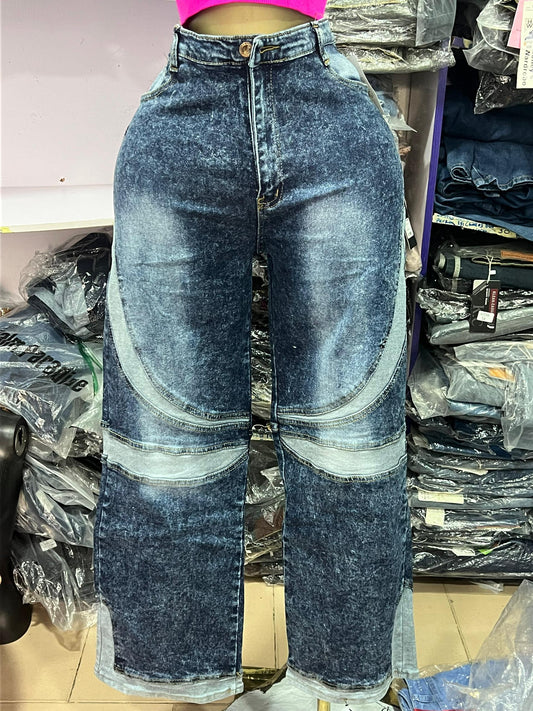 2 tone boyfriend jean C0206-1#