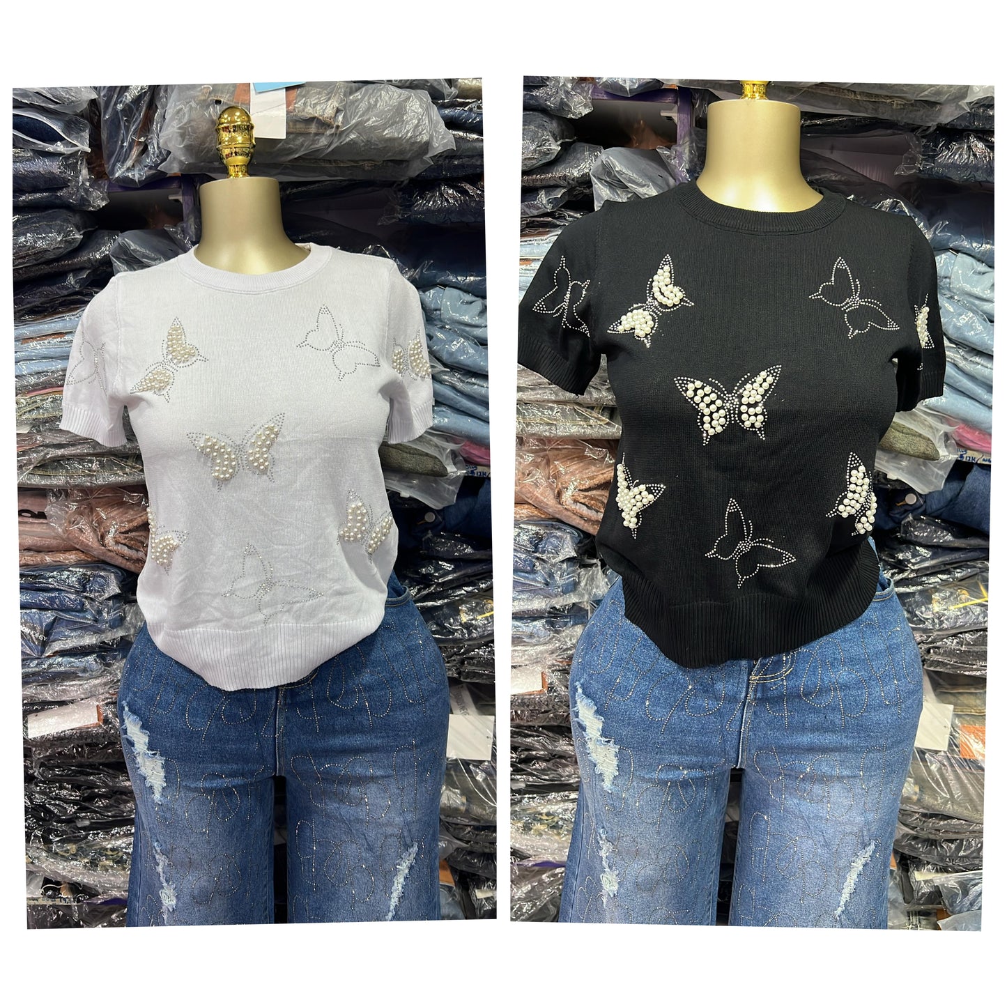 Pearl butterfly design top size6-16