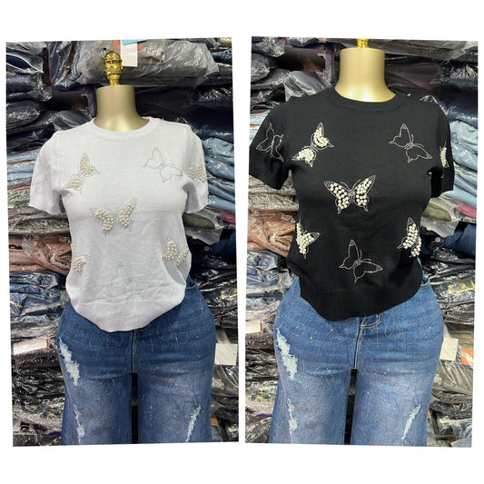 Pearl butterfly design top size6-16