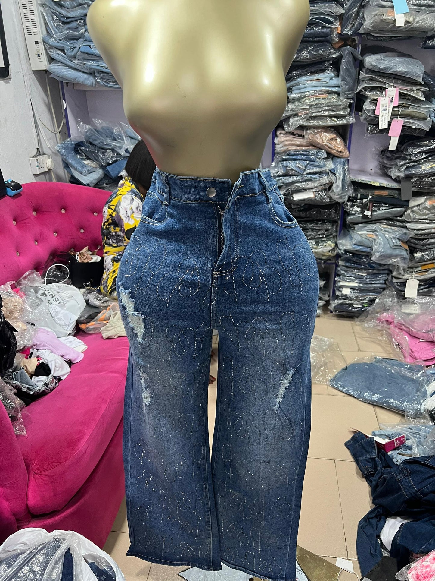 Stoned ripped boyfriend jean light blue 330