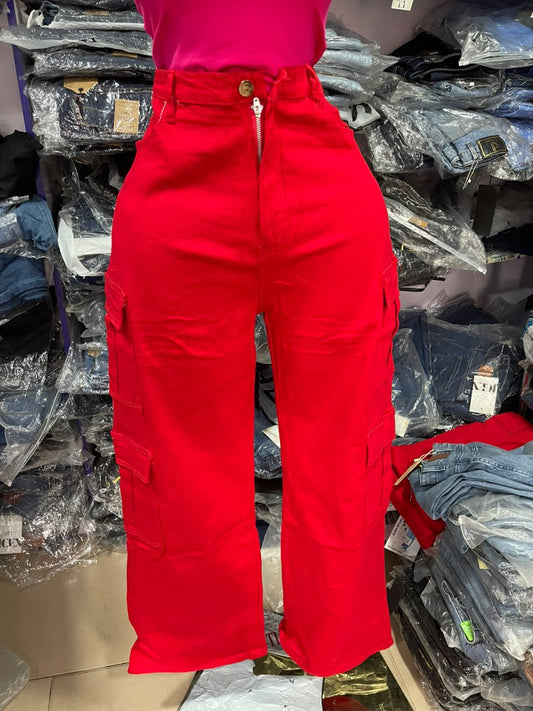 Red cargo jeans B5945-21