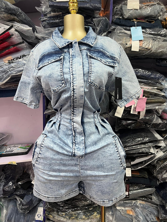 Short light blue Romper LXK1099