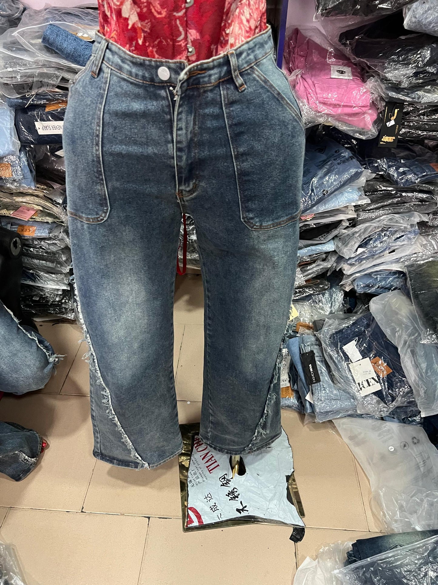 Side design boyfriend jean B6501-5#