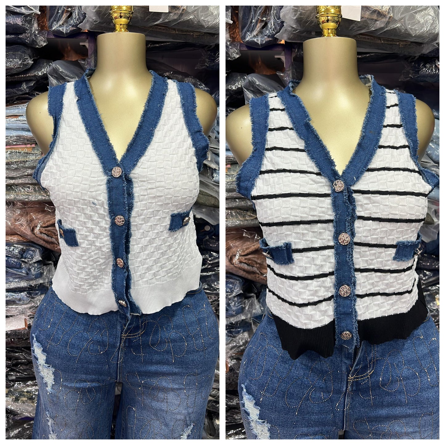 Denim sleeveless tops size6-14