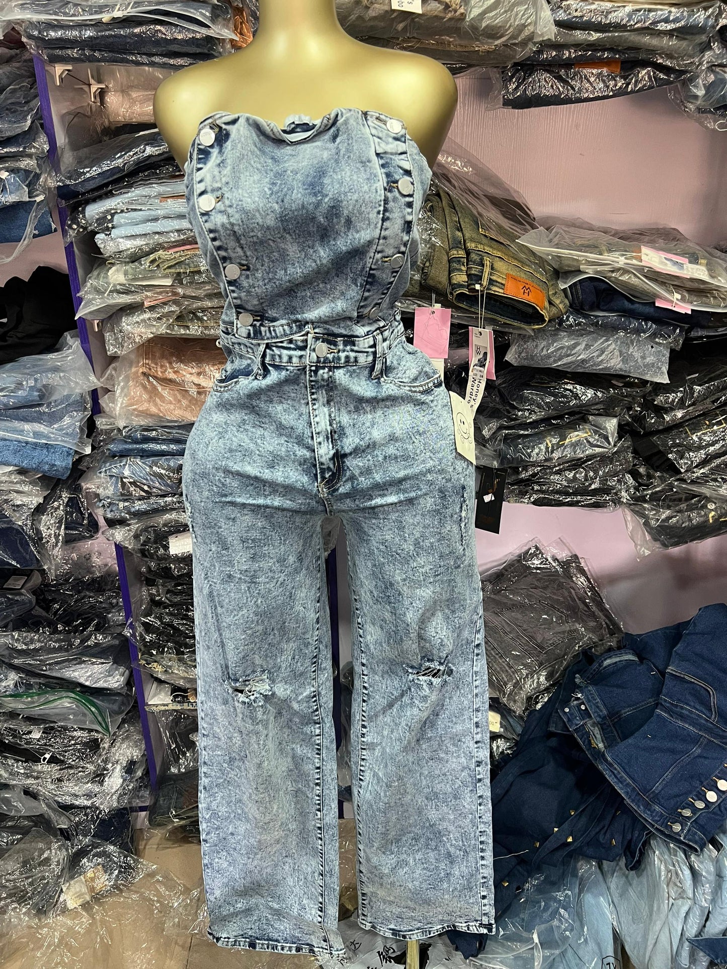 Tube denim jumpsuit B729#