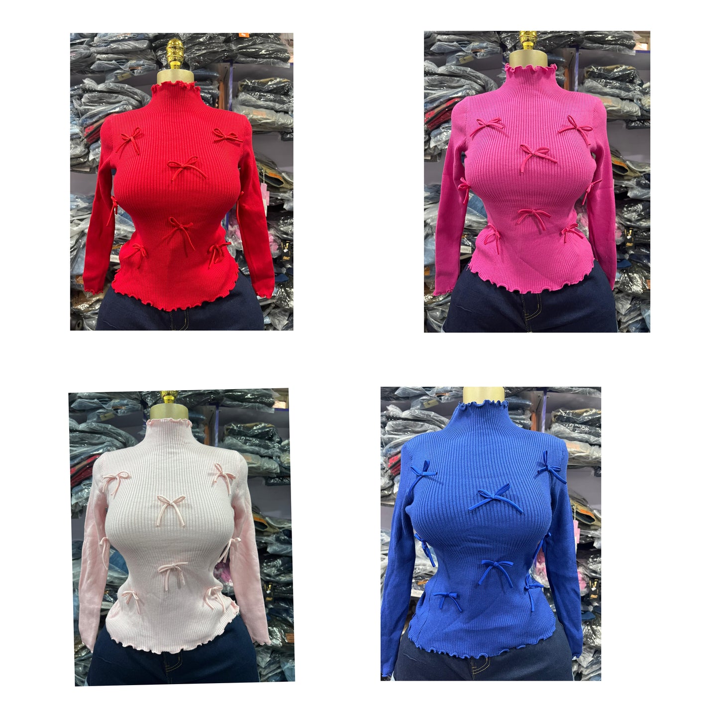 Turtle neck top with bow BTN004 Size 6-14