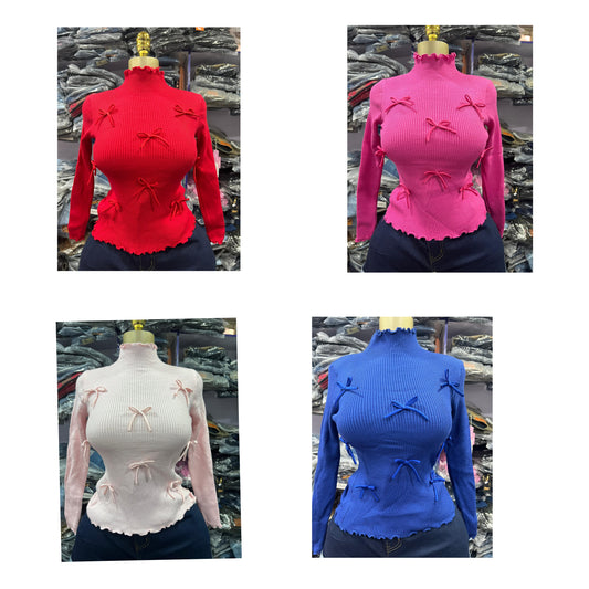 Turtle neck top with bow BTN004 Size 6-14
